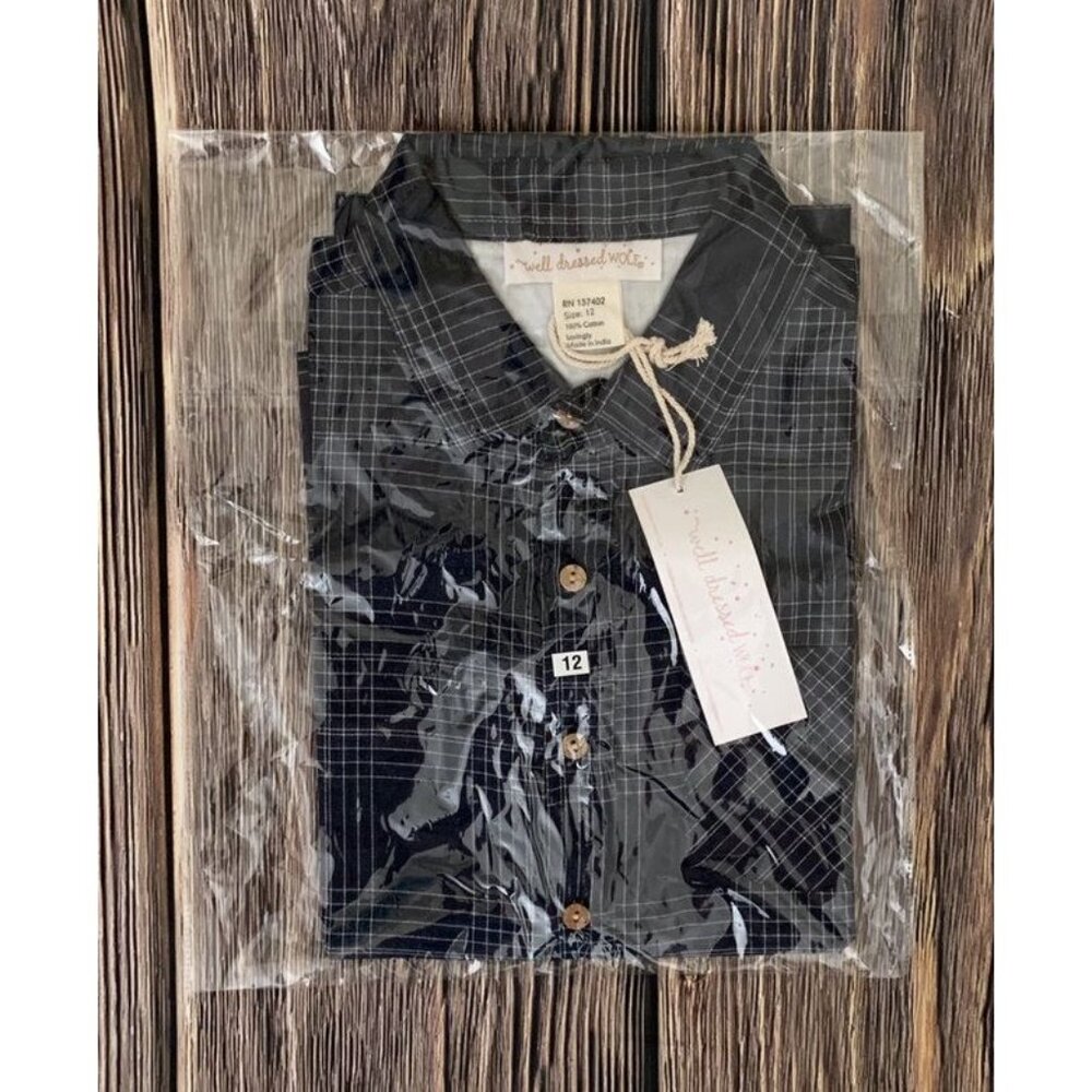 🆕 Well Dressed Wolf Navy Plaid Shirt Size 12 NWT